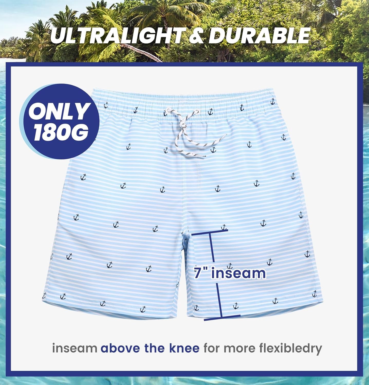 Mens Slim Fit Swim Shorts Swim Trunks 7 Inch Quick Dry Mens Bathing Suits with Mesh Lining